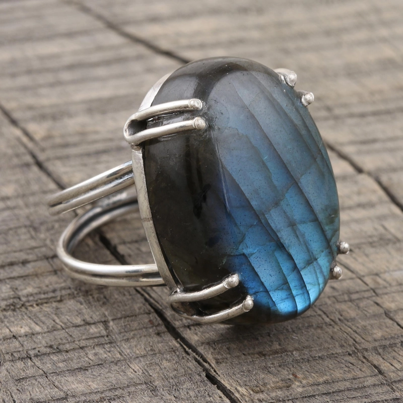 Echter Labradorit-Ring 925 Handgemachtes Design Sterlingsilber Geschenk Für Sie & Mama