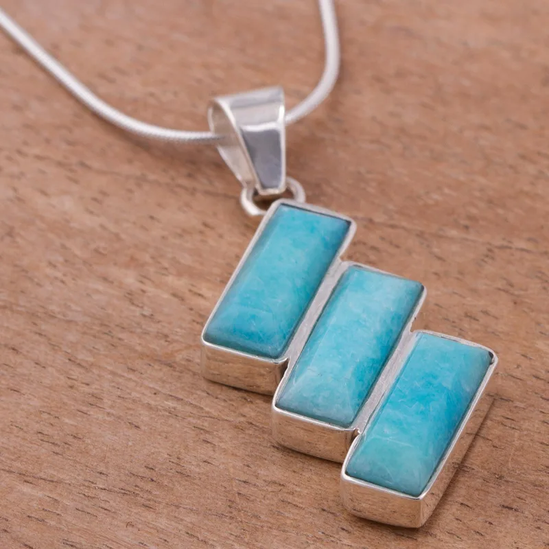 Moderner Amazonit Anhänger Halskette 925 Sterling Silber Amazonit Schmuck Handgemachter Schmuck Böhmische Halsketten Geschenk Für Sie Geschenk Artikel