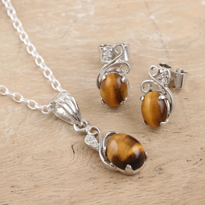Peppy in Braun Tigers Eye Anhänger Halskette 925 Sterling Silber Echter Edelstein Halskette Böhmischer Schmuck Geschenk für Sie