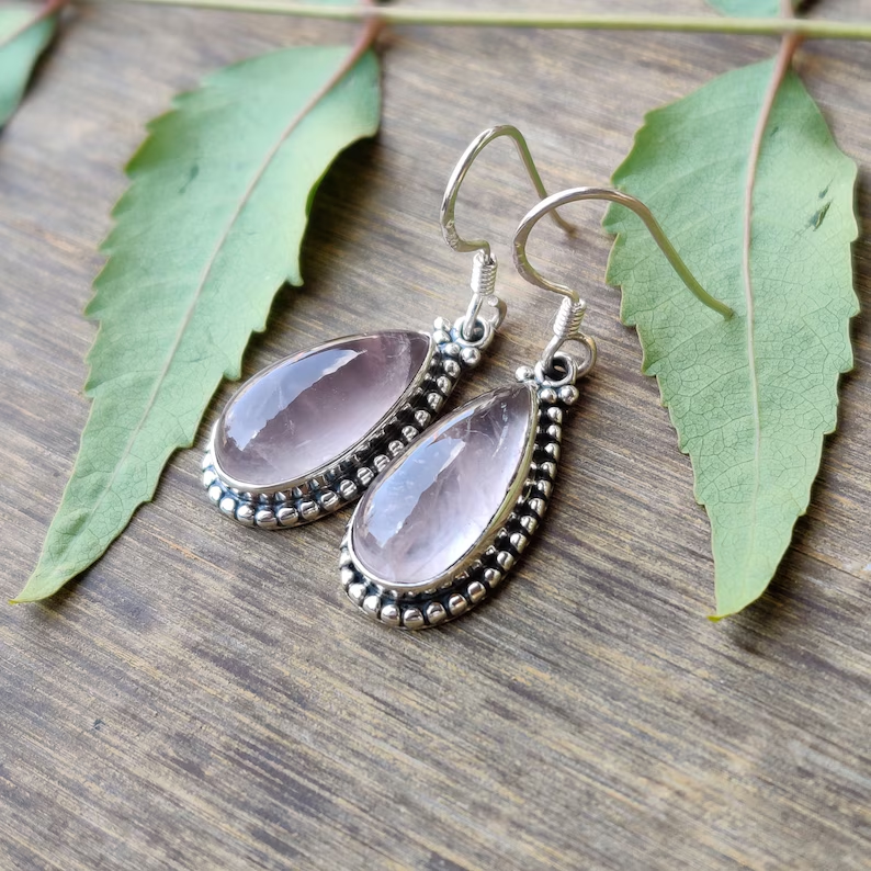Natürliche AAA Rosenquarz Ohrringe 925 Sterling Silber Ohrringe Süße Einzigartige Ohrringe Bequeme Alltags-Ohrringe Geschenk Für Sie