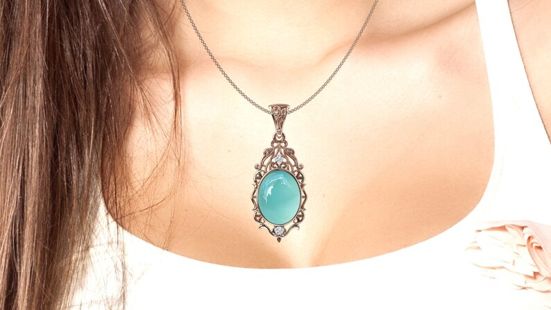 Natürlicher Aqua-Chalcedon-Anhänger für Frauen 925 Sterling Silber Aqua-Chalcedon-Filigran-Design-Halskette Einzigartiger handgefertigter Anhänger als Geschenk für sie
