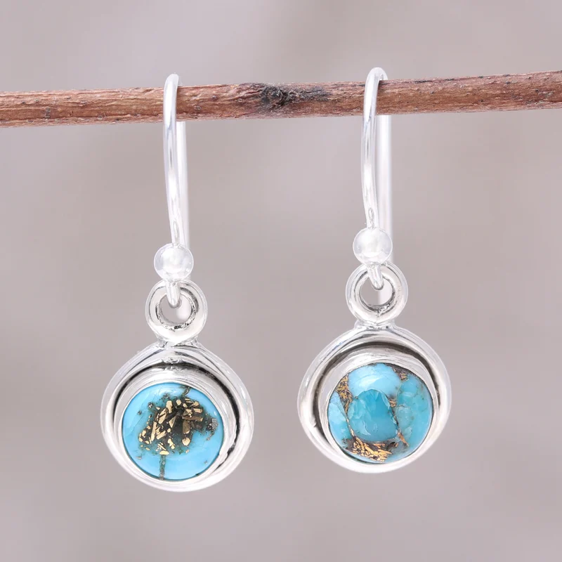 Ohrringe aus 925er Sterlingsilber mit blauem Türkis, handgefertigte Edelstein-Ohrstecker, Geschenkidee für Brautjungfern, Hochzeitsschmuck