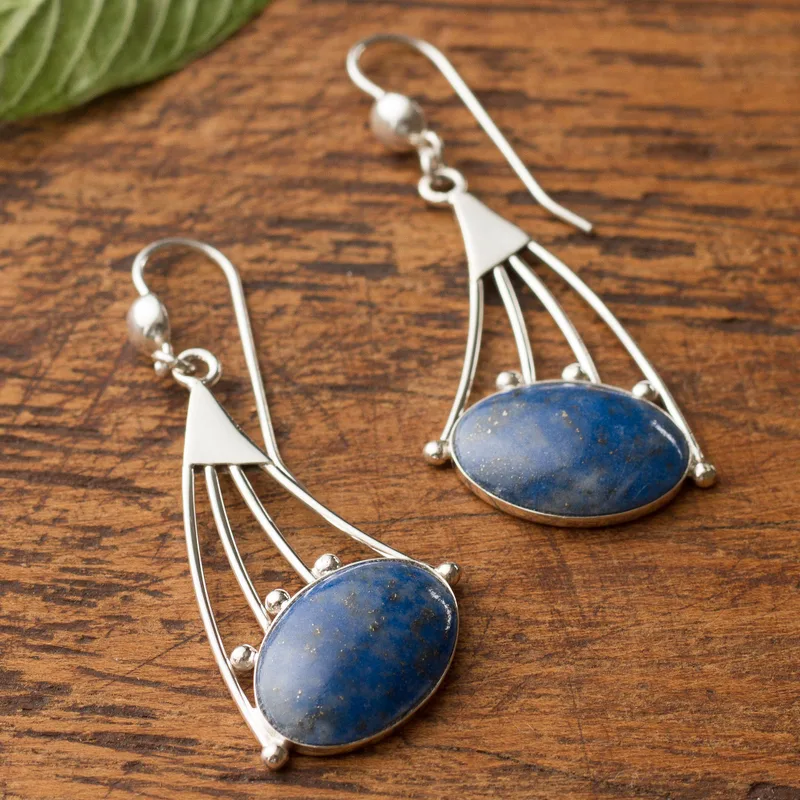 Moderne Ohrhänger aus Sterlingsilber mit Lapislazuli, Designer-Ohrringe für Damen, handgefertigte Silberohrringe, Schmuckgeschenke, Artikelgeschenk für Sie