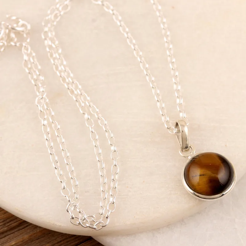 Swing Low in Braunem Tigerauge Anhänger Halskette 925 Sterling Silber Echter Edelstein Halskette Böhmischer Schmuck Geschenk für Sie Valentinstag Geschenk