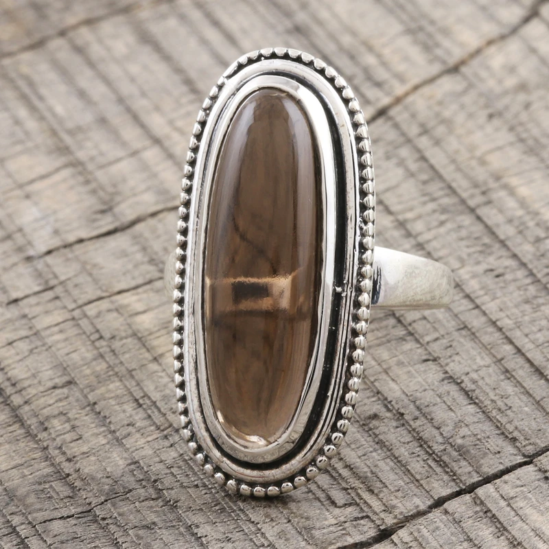Bliss & Beauty Rauchquarz-Cocktailring 925 Sterling Silber Ring Handgefertigter Ring Statement Ring Brauner Edelsteinring Versprechensring Geschenk Für Sie
