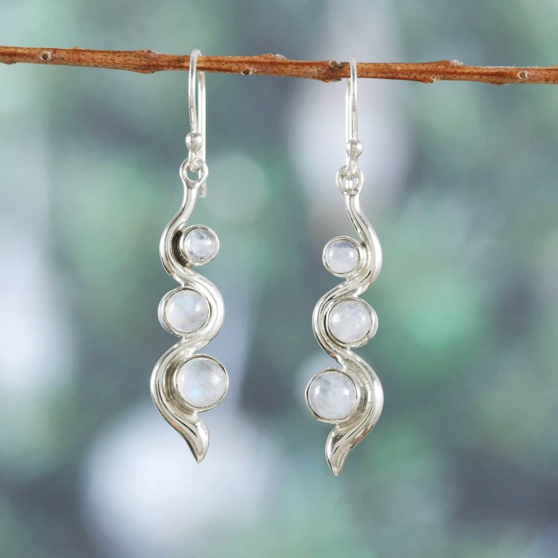 Moderne Regenbogen-Mondstein-Ohrringe, 925er Sterlingsilber, handgefertigte Edelstein-Ohrringe, Geschenk für sie, Geburtstagsgeschenk