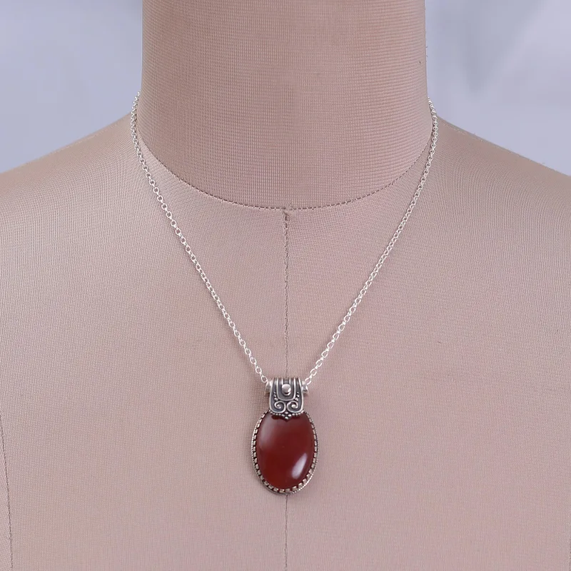 Traditional Natural Carnelian Pendant Necklace 925 Sterling Silver Art deco Necklace Gift for Her Birthday Gift