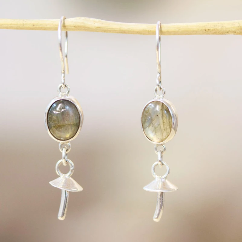 Pilzförmige natürliche Labradorit-Ohrhänger 925 Sterling Silber Ohrringe Blauer Edelstein Ohrhänger Labradorit Schmuck Geschenk für Sie