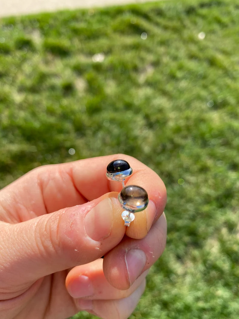 Oval Smoky Quartz Studs Earrings 925 Sterling Silver Trendy Gift For Her Women Minimalist Gemstone Jewelry Gift For Her