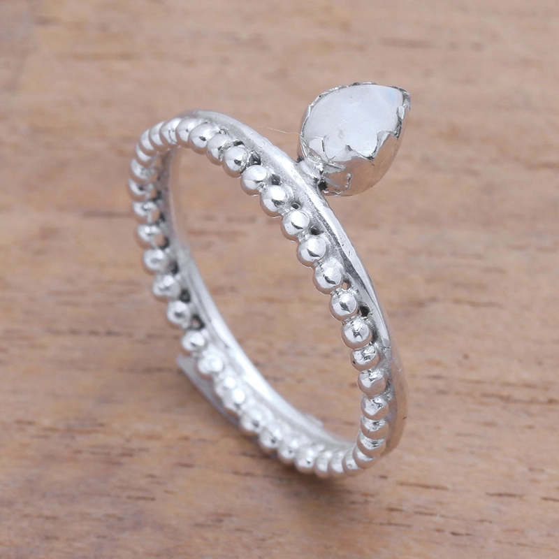 Handgemaakte Dot Maansteen Ring Handgemaakt 925 Sterling Zilver Cadeau Voor Haar & Mama