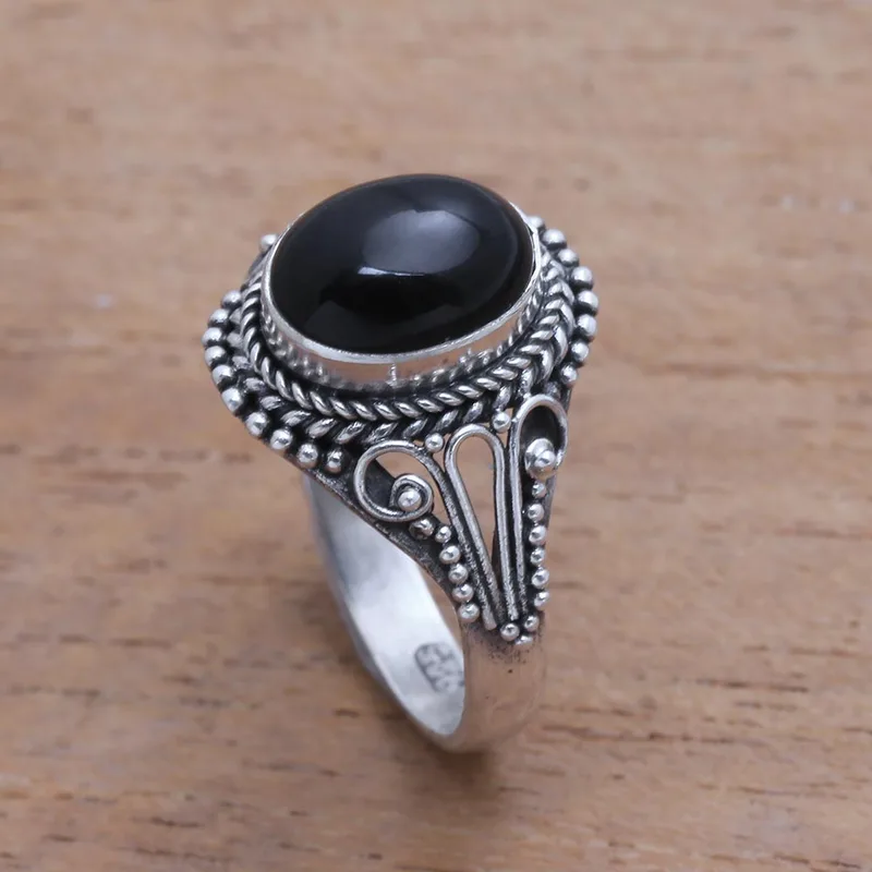 925 Sterlingsilber Ring Handgemachter Onyx Einzelsteinring Statement Ring Handgemachter Ring Damen Silberring Geschenk für Sie
