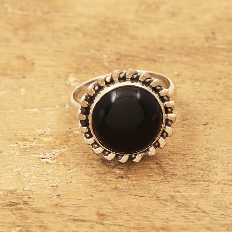 925 Silber Cocktailring mit schwarzem Onyx-Stein Sterling Silber Statement Ring Handgemachter Ring Damen Silberring Geschenk für Sie