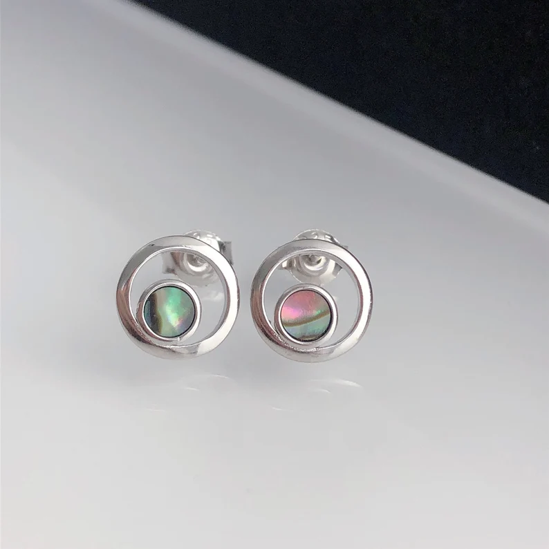 Sea Bubbles Abalone Shell Stud Earrings 925 Sterling Silver Earrings Minimalist Jewelry Gemstone Jewelry Birthday Anniversary Gift
