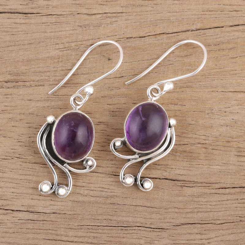 Handgefertigte 925 Sterling Silber Amethyst Ohrringe Handgemachte Ohrringe Geschenkartikel Geburtstagsgeschenk