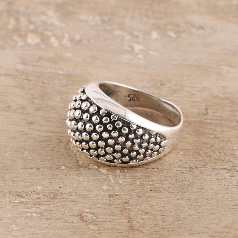 Gemusterter gewölbter Ring aus Sterlingsilber, handgefertigt aus 925er Sterlingsilber, Geschenk für Sie & Mama