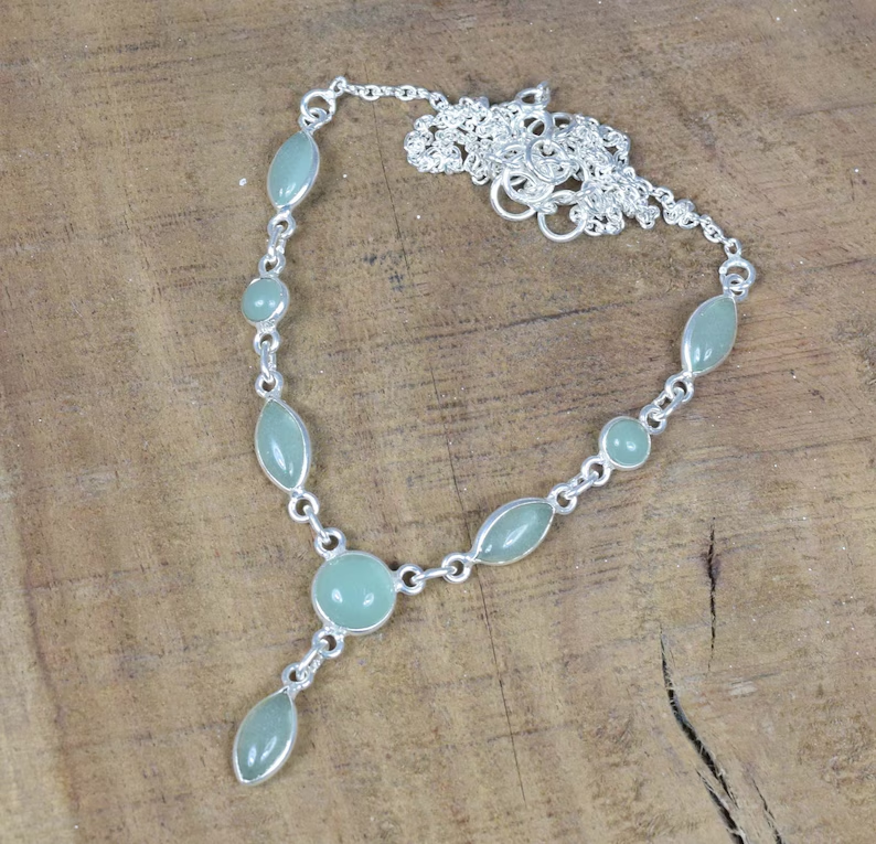 Aquachalcedon 925 Sterling Silber Edelstein Designer Halskette Marquise Runde Halskette Handgemachter Schmuck Geschenk zum Jahrestag