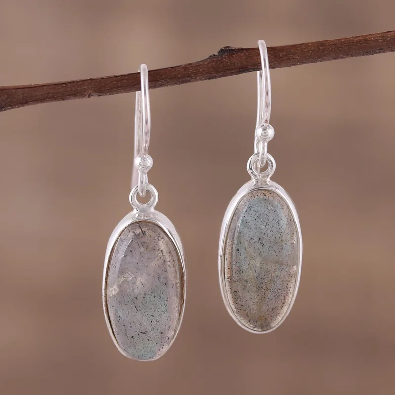 Labradorit Cabochon Ohrhänger 925 Sterling Silber Ohrringe Blauer Edelstein Ohrhänger Labradorit Schmuck Geschenk für Sie