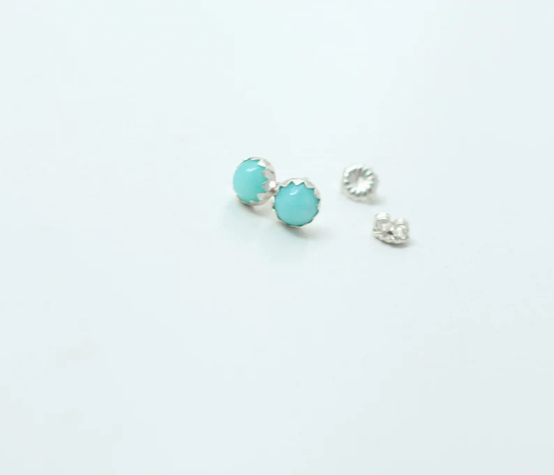 Natural Amazonite Studs Earrings Gemstone Earrings 925 Sterling Silver Large Earrings Minimalist Earrings Gift Item