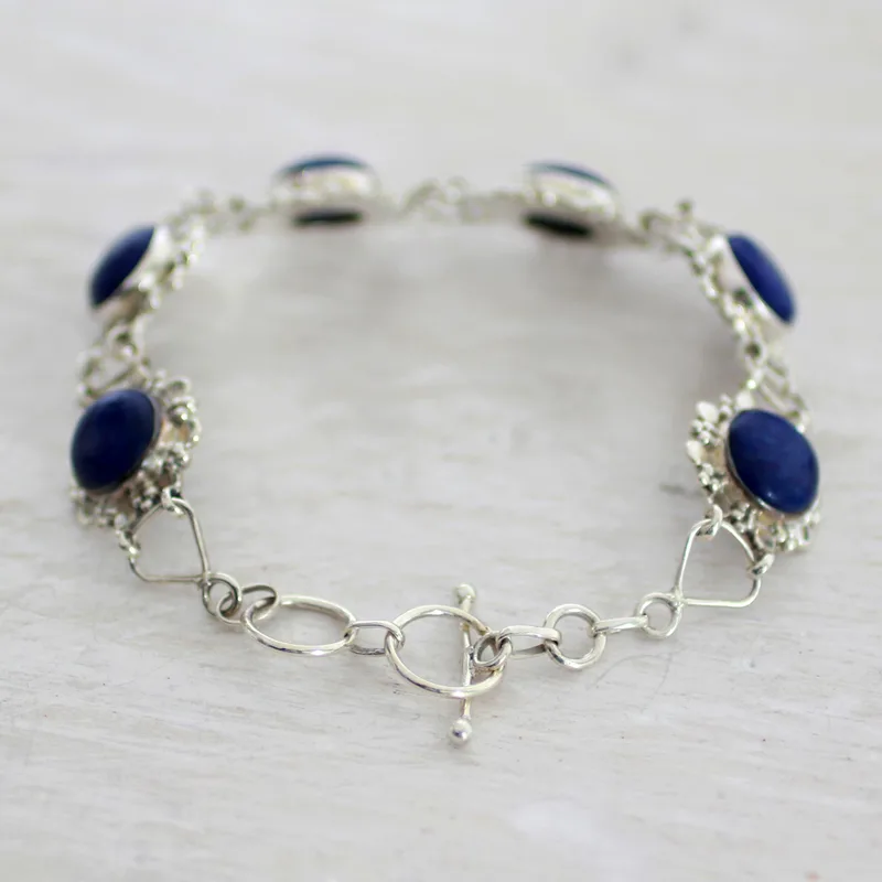 Nachtelijke Glamour 925 Sterling Zilveren Lapis lazuli Schakelarmband Boheemse Sieraden Charmant Sieraad Cadeau Voor Haar