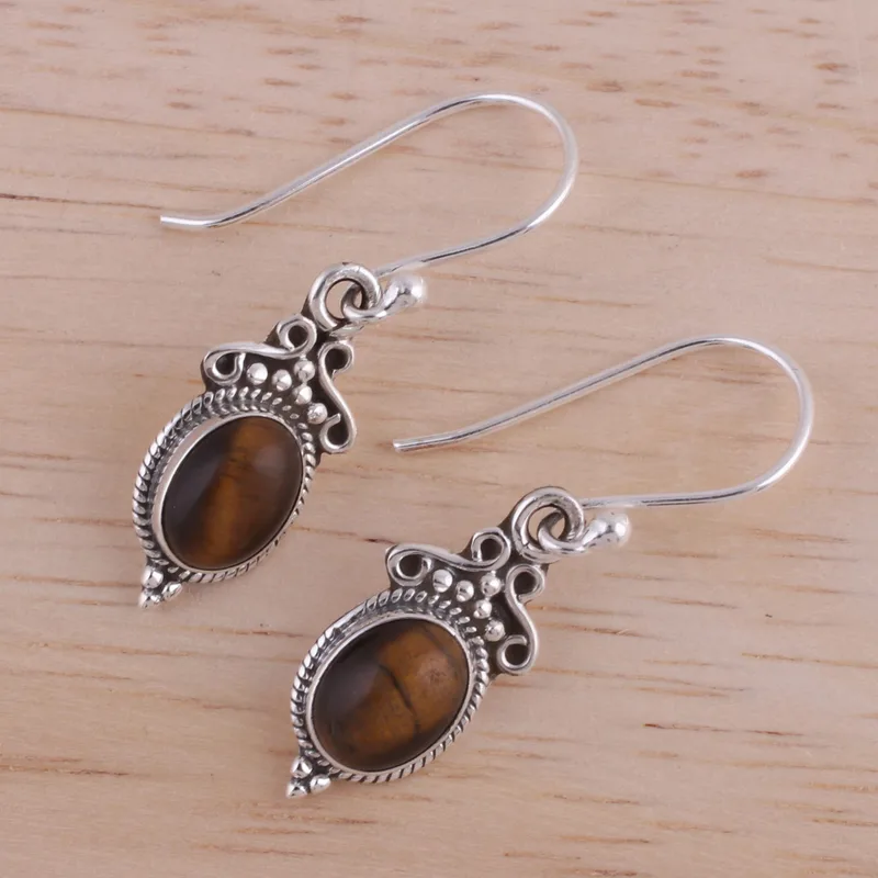 Charm-Ohrringe Tigerauge Ohrringe 925 Sterling Silber Handgemachte Edelstein Silber Tropfen Hängeohrringe Alltagsschmuck Geschenk für Sie