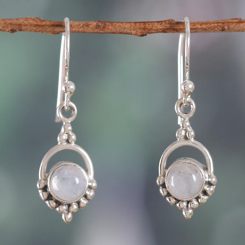 Regenbogen-Mondstein-Ohrringe 925 Sterling Silber Ohrring Handgemachter Edelstein-Ohrring Geschenk Für Sie Boho Ohrring