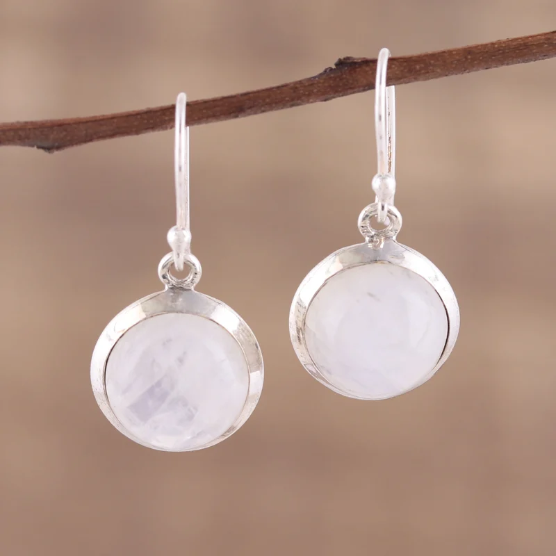 Tropfen-Ohrhänger Regenbogen-Mondstein Cabochon Ohrringe 925 Sterling Silber Handgemachte Edelstein Ohrringe Geburtstagsgeschenk