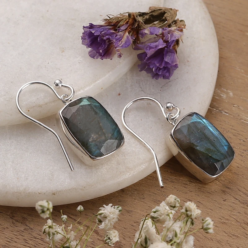 Zierliche Labradorit Ohrringe 925 Sterling Silber Ohrhänger Blaue Edelstein Ohrringe Labradorit Schmuck Geschenk für Sie