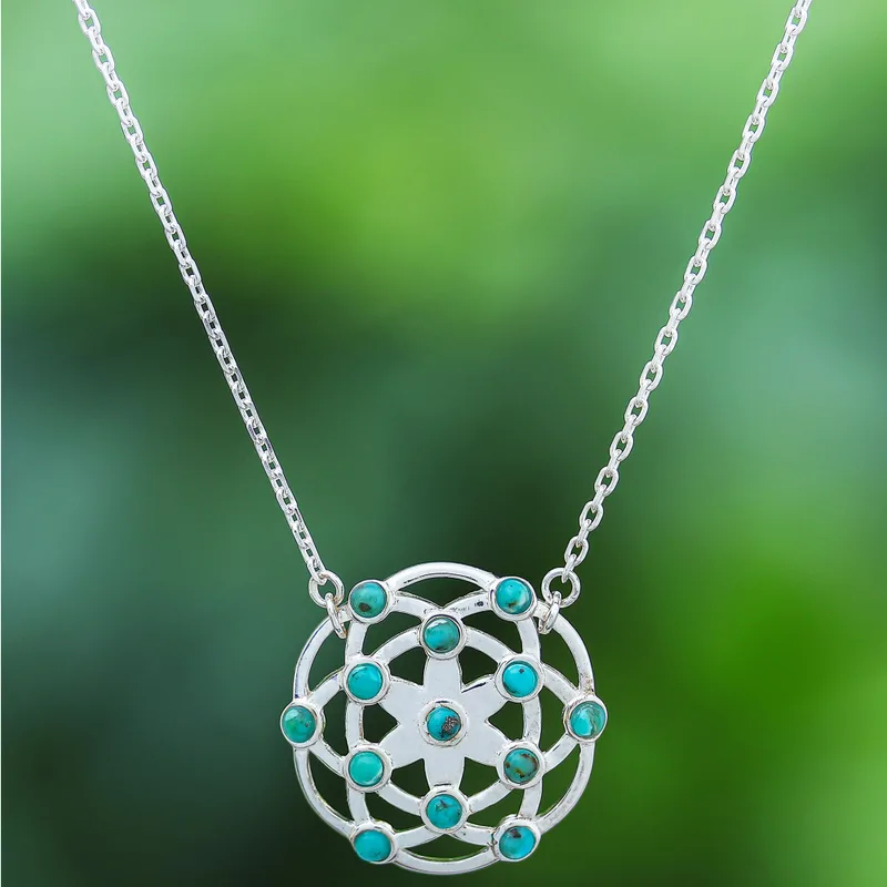 Blühender Stern in Türkis 925 Sterling Silber Anhänger Halskette Zarte Halskette Perfektes Muttertagsgeschenk Böhmischer Schmuck Geschenk für Sie
