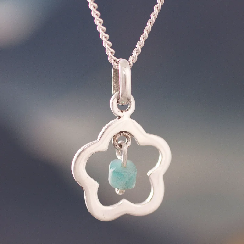 Blumenförmige Amazonit-Halskette 925 Sterling Silber Amazonit-Schmuck Handgefertigter Schmuck Böhmische Halsketten Geschenk für Sie