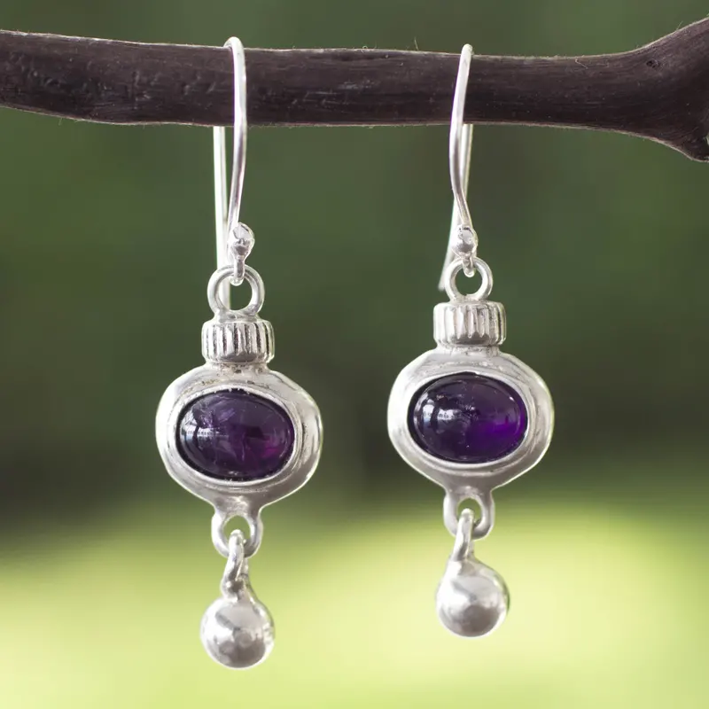 Handgefertigte Ohrringe aus Sterlingsilber und Amethyst Handgemachte Ohrringe Geschenkartikel Hochzeitsschmuck Geschenk für Sie