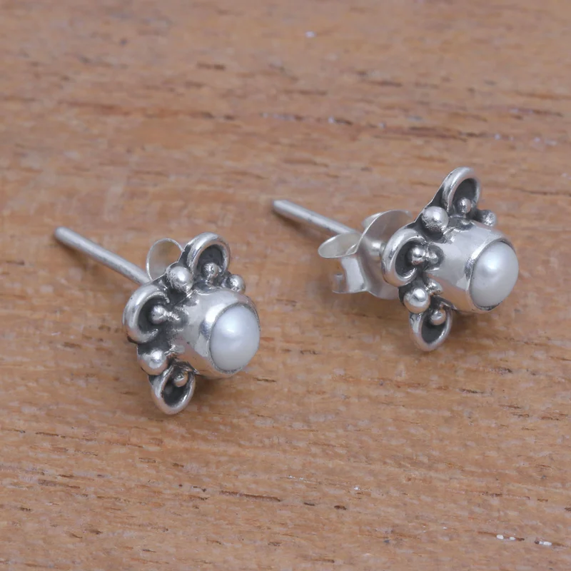 Schlaufenmotiv Zuchtperlen Ohrstecker Handgemacht 925 Sterling Silber Alltagsohrstecker Ohrring Geburtstagsgeschenk für Sie
