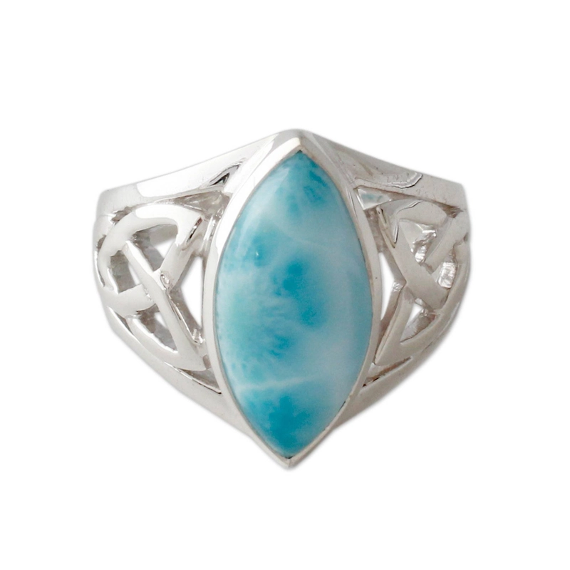 Moderner Larimar Marquise-Form Edelsteinring Handgefertigtes Design 925 Sterling Silber Geschenk Für Sie