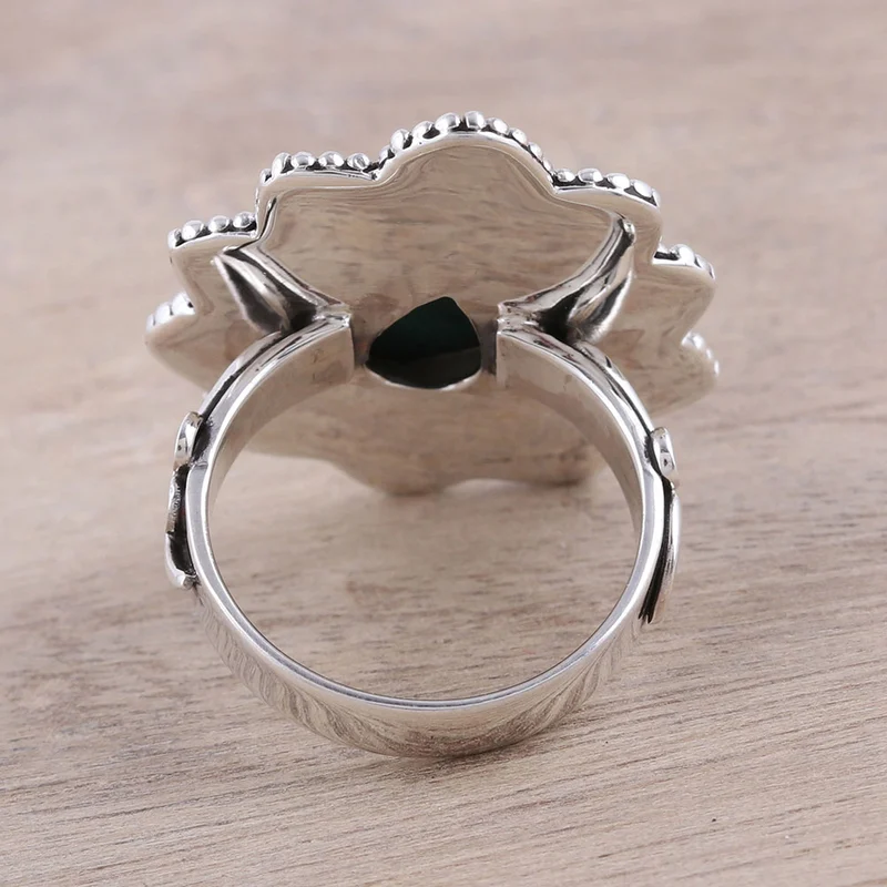 Malachite Teardrop and Sterling Silver Scrolls Cocktail Ring Natural Green Gemstone Ring Handmade Bohemian Jewelry Valentine Gift For Her Birthday Gift