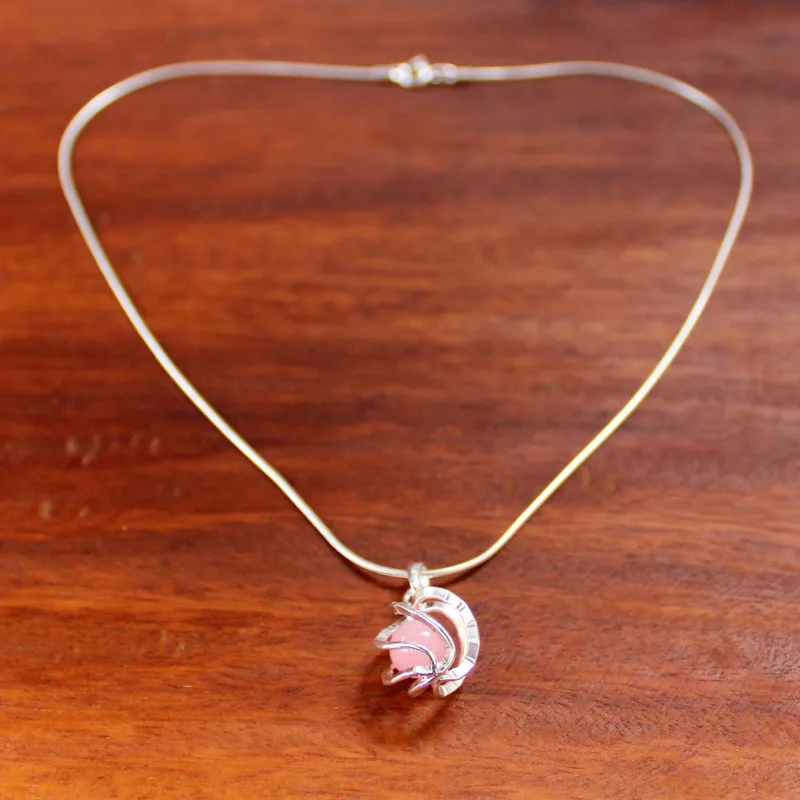 Rosa Energiekugel 925 Sterling Silber Anhänger Halskette mit Rosenquarz Halskette für Damen Handgemachte Boho Halsketten Geschenke für Sie