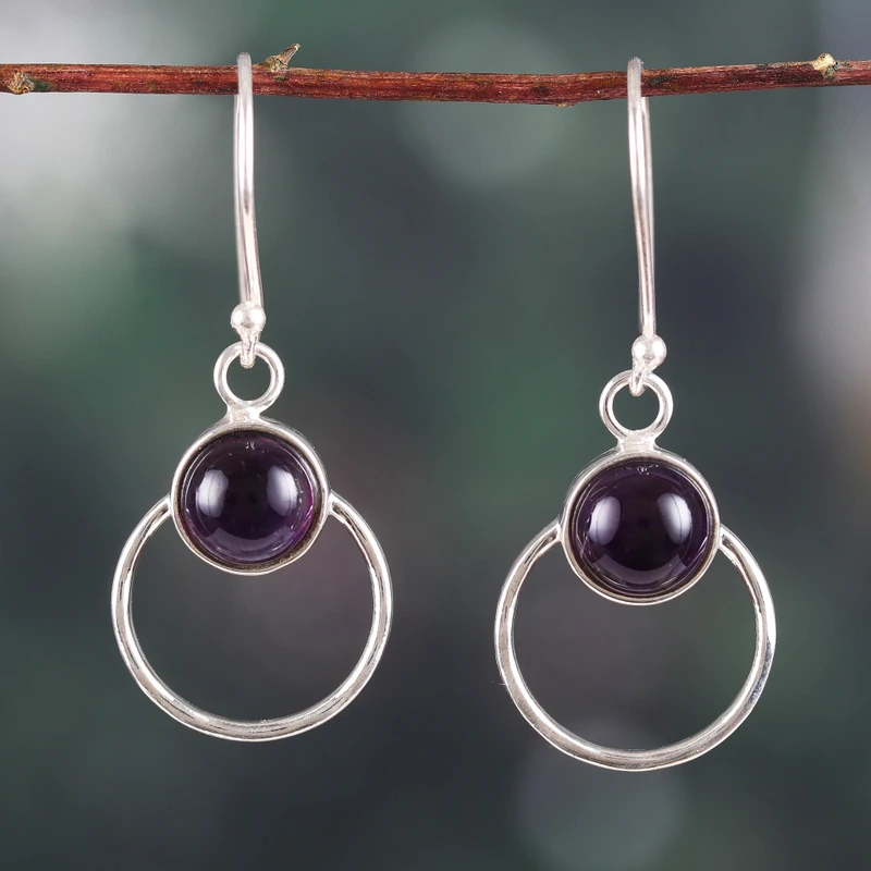 925 Sterling Silber Ohrhänger mit Amethyst Stein Handgemachte Ohrringe Geschenkartikel Geburtstagsgeschenk Bohemian Schmuck Geschenk für Sie