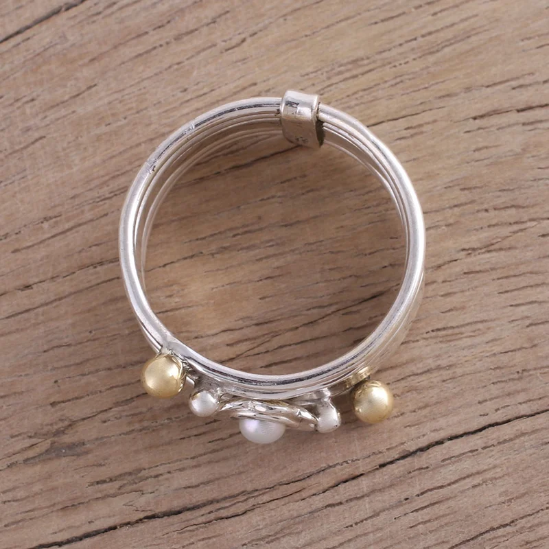 Zuchtperle und Sterlingsilber Meditations-Spinner-Ring Handgemachter Ring Silberschmuck Böhmischer zierlicher Ring Geschenk für Sie