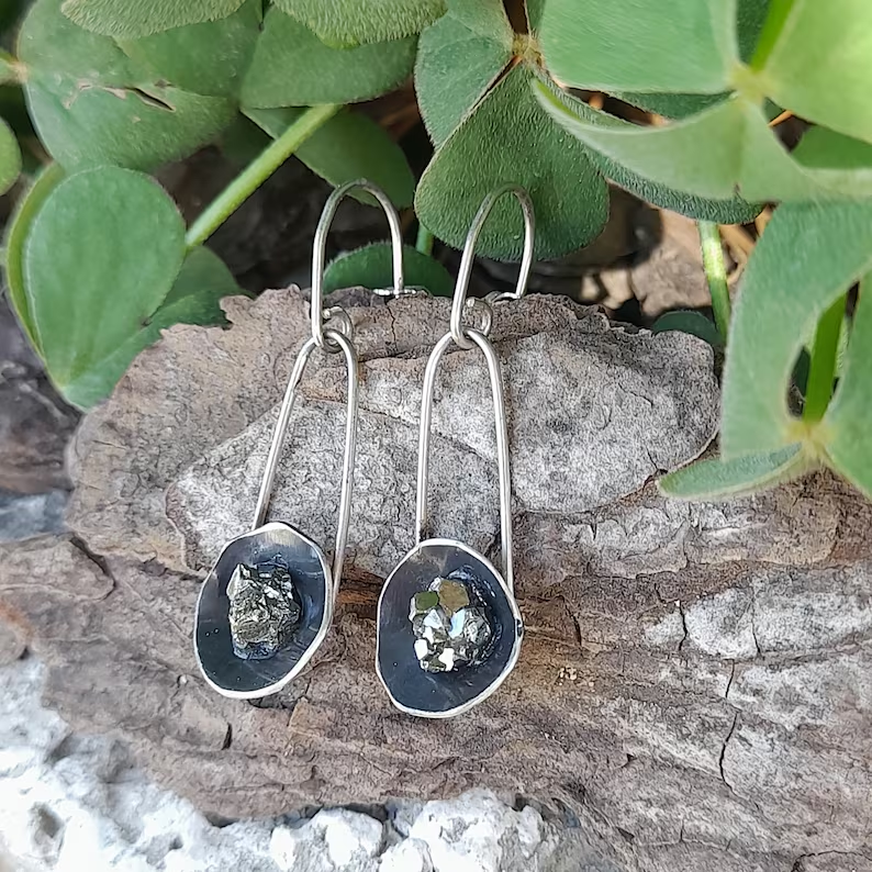 Pyrit Ohrringe 925 Sterling Silber und Pyrit Ohrringe Ohrhänger Rohpyrit Ohrringe Geschenk für Sie
