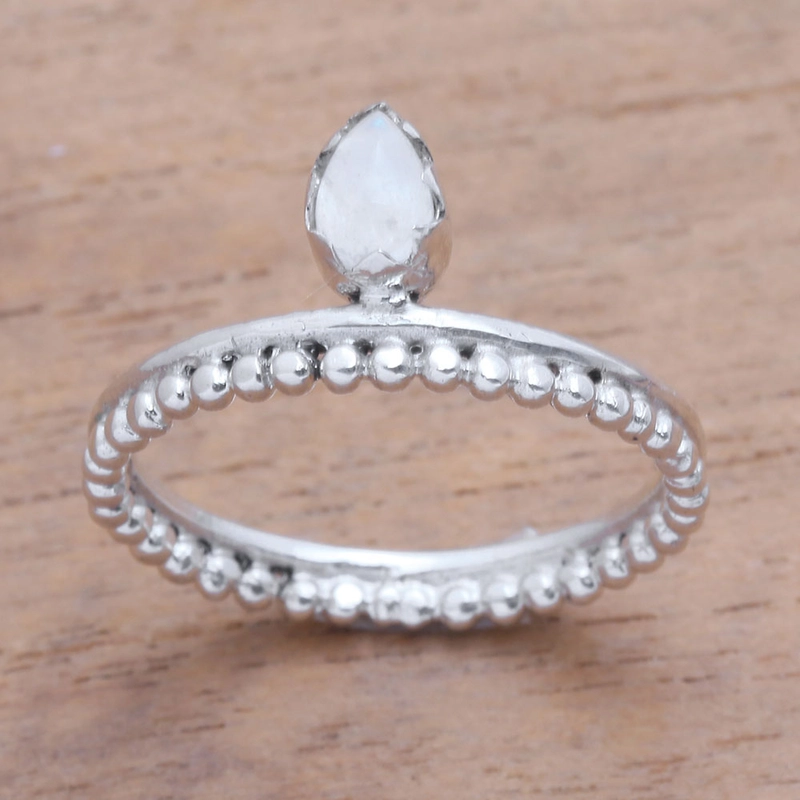 Handgemaakte Dot Maansteen Ring Handgemaakt 925 Sterling Zilver Cadeau Voor Haar & Mama