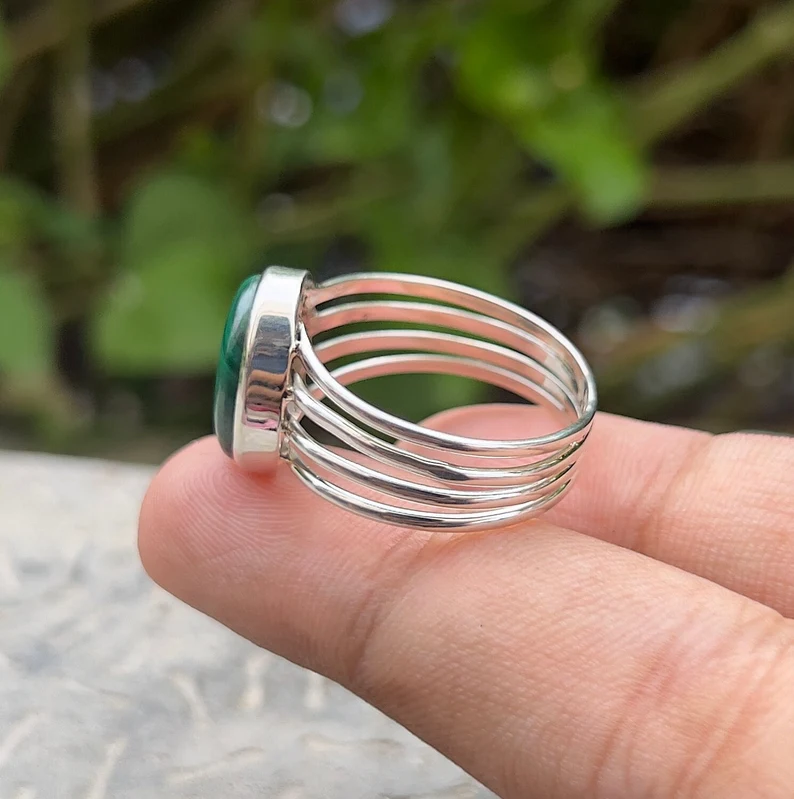 925 Sterling Silber Malachit Edelstein Geburtsstein Handgemachter Schmuck Perfektes Geschenk für Sie