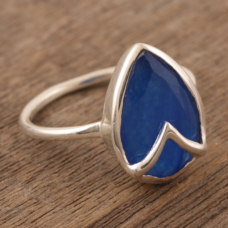 Blauer Onyx und Sterling Silber Ring handgefertigt Design Geschenk für Sie