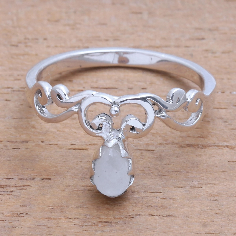 Mondstein Bandring Handgefertigt 925 Sterling Silber Cocktailring Geschenk für Sie & Mama