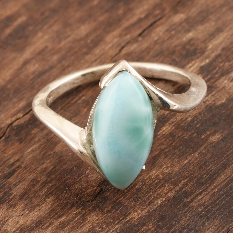 Marquise Larimar Cabochon Sterling Silber Ring Handgemachtes Design 925 Sterling Silber Geschenk für Sie & Mama