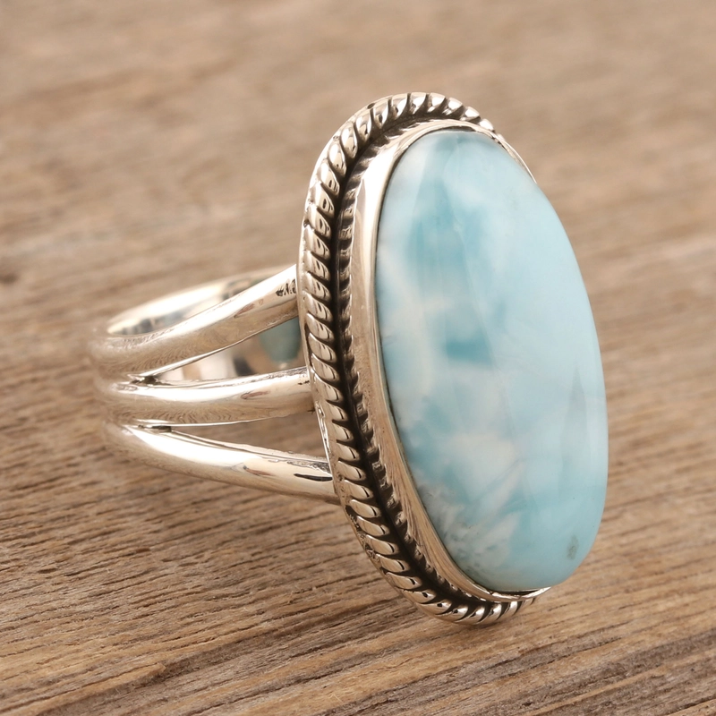 Handgefertigter Larimar Edelstein Boho Ring 925 Sterling Silber Geschenk Für Sie & Mama
