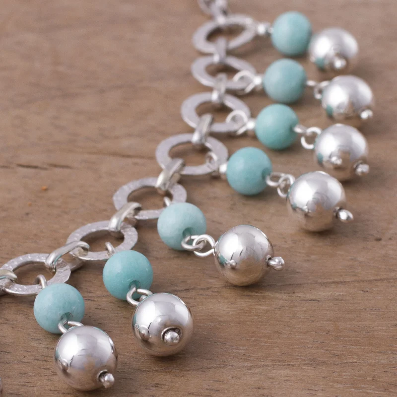 Amazonit- und Sterlingsilber-Wasserfall-Halskette, handgemachter Schmuck, böhmische Halsketten, Amazonit-Schmuck, Geschenk für sie, Geburtstagsgeschenk