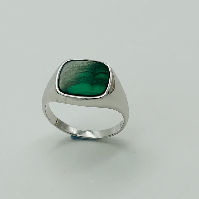 925 Sterling Silver Square Malachite Ring Malachite Signet Ring Square Silver Ring Brand New Gift For Her