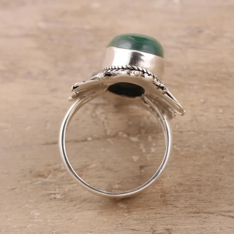 Oval Green Malachite Cocktail Ring Crafted Natural Green Gemstone Ring Handmade Bohemian Jewelry Valentine Gift For Her Birthday Gift