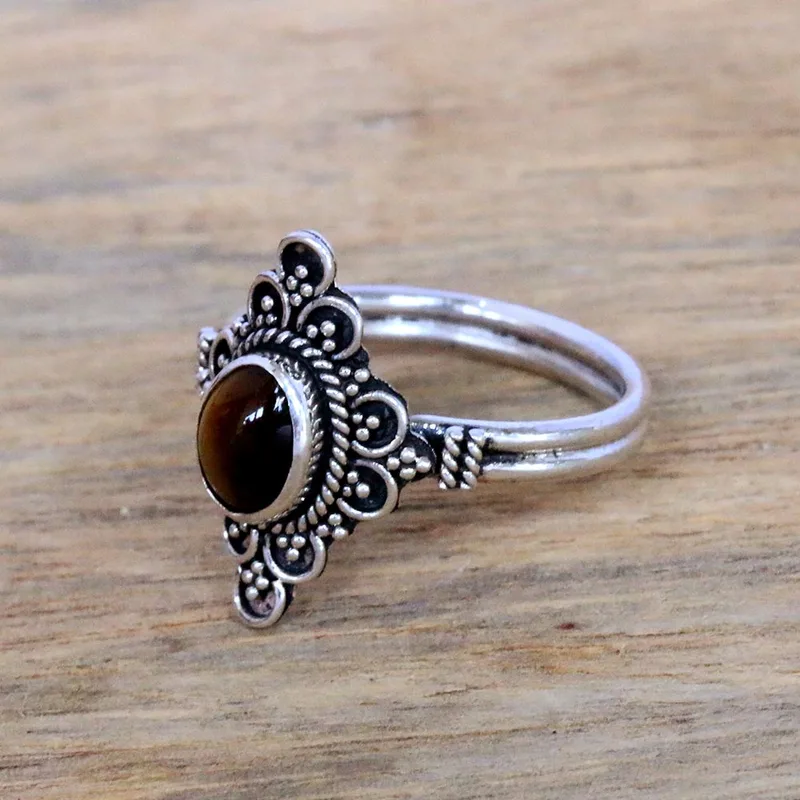 Daydream Temple Handgefertigter Tigerauge Cocktailring 925 Sterling Silber Edelstein Ring Hochzeitsgeschenk Ring für Liebe Valentinstag Geschenk für Sie