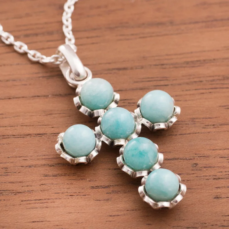 Handcrafted Sterling Silver and Amazonite Cross Necklace Amazonite Jewelry Handmade Jewelry Bohemian Necklaces Gift For Her