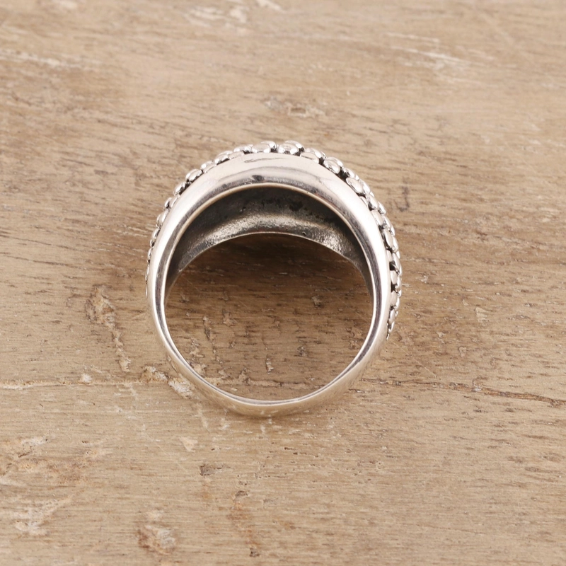 Gemusterter gewölbter Ring aus Sterlingsilber, handgefertigt aus 925er Sterlingsilber, Geschenk für Sie & Mama