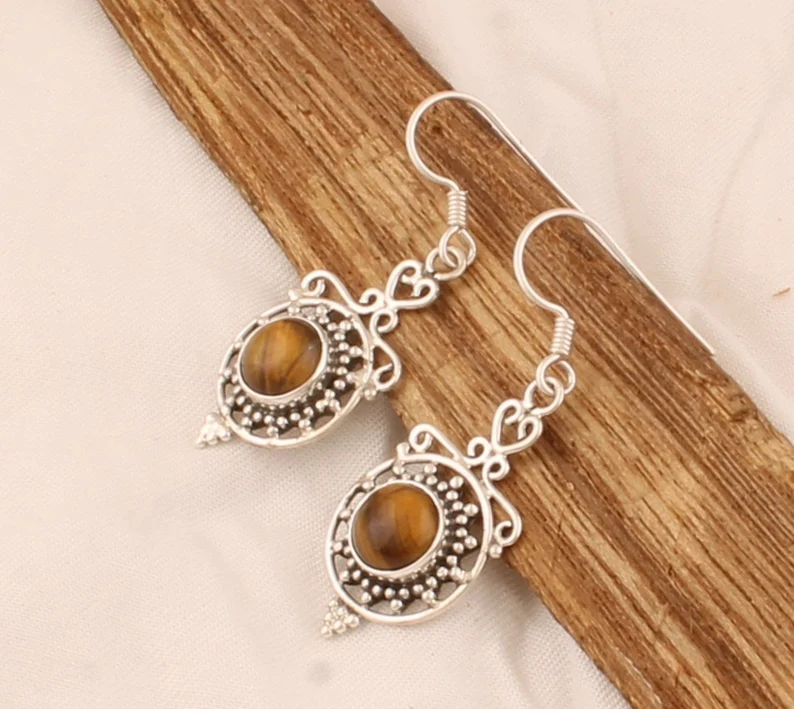 Tijgeroog Massief 925 Sterling Zilveren Oorbellen Voor Vrouwen Handgemaakte Zilveren Designer Ronde Steen Creolen Cirkel Zon Oorbellen Cadeaus Bruiloft